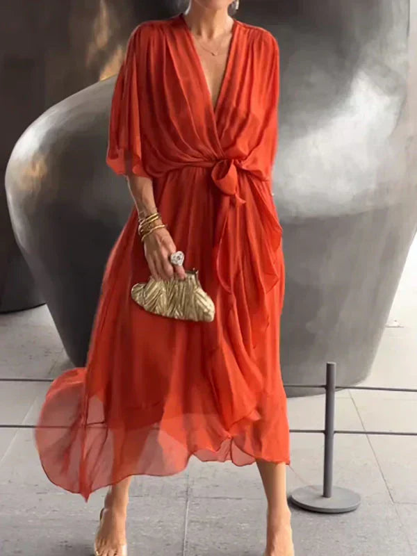 Monica | Abito di muselina di seta con scollo a V