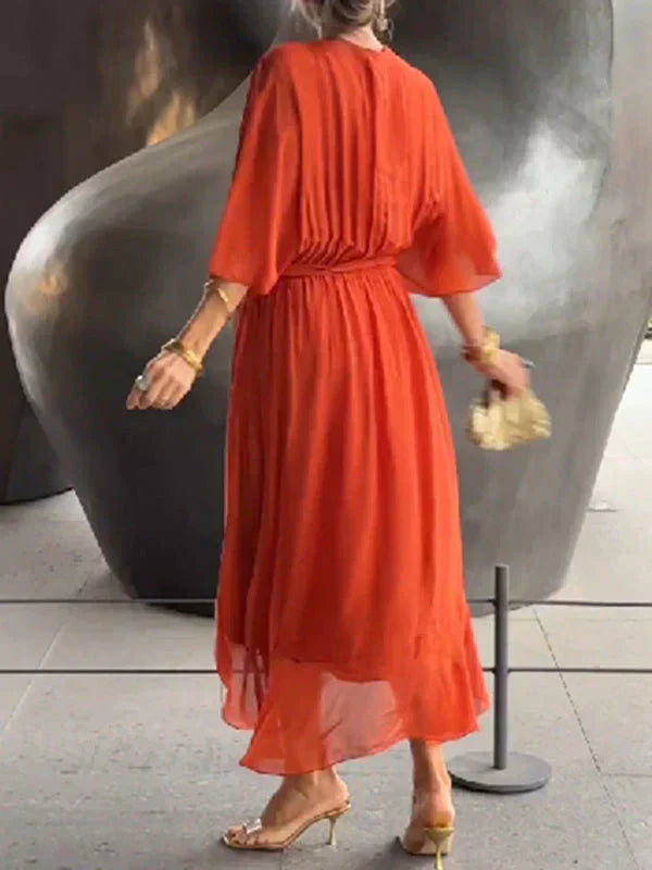 Monica | Abito di muselina di seta con scollo a V
