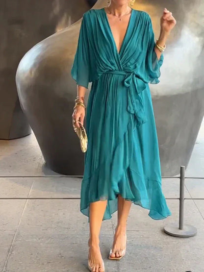 Monica | Abito di muselina di seta con scollo a V