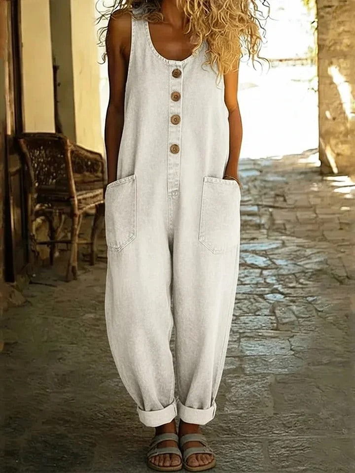 Nancy | Pantalone Salopette di Denim di Cotone Lavaggio Vintage