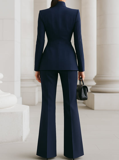 Completo Blu navy con Blazer di Collo alto e Pantaloni a gamba larga