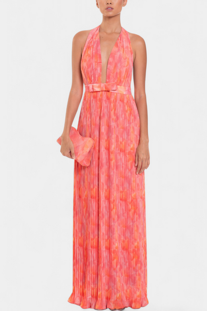 Prisca Abito maxi Plissettato con Schiena scoperta e Collo halter