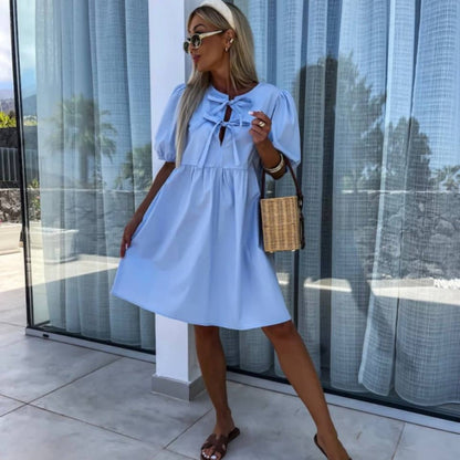 Mini Abito da donna con Maniche Abullonadas e Dettaglio di Fiocco Frontal