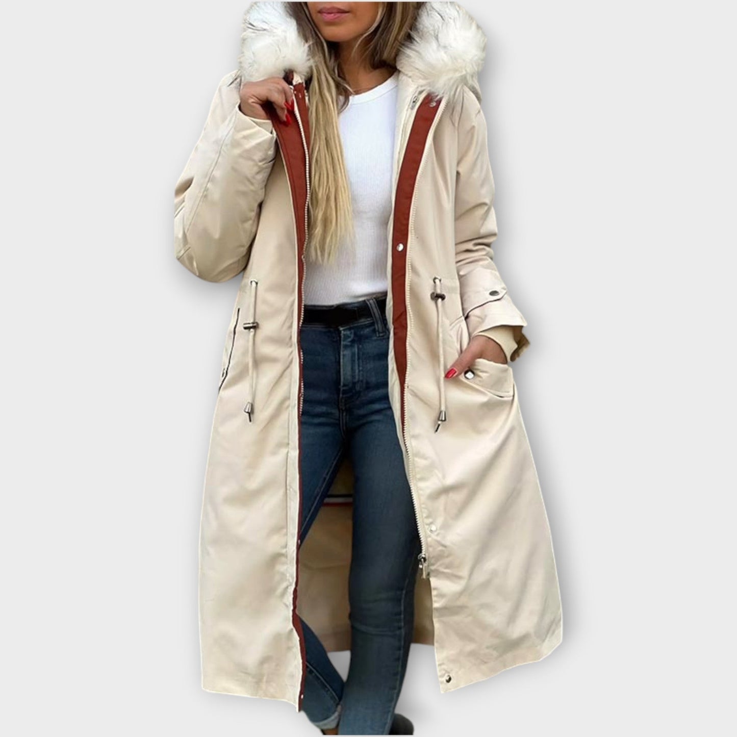 Parka invernale lungo in pelliccia sintetica