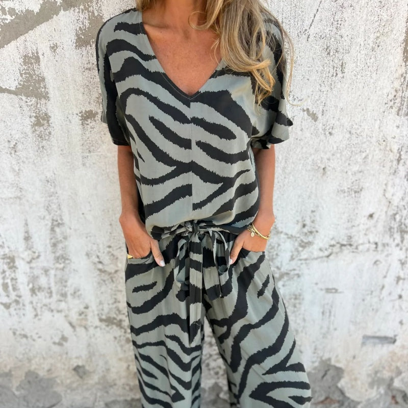 Evelina | Top e Pantaloni con Stampa di Cebra in V