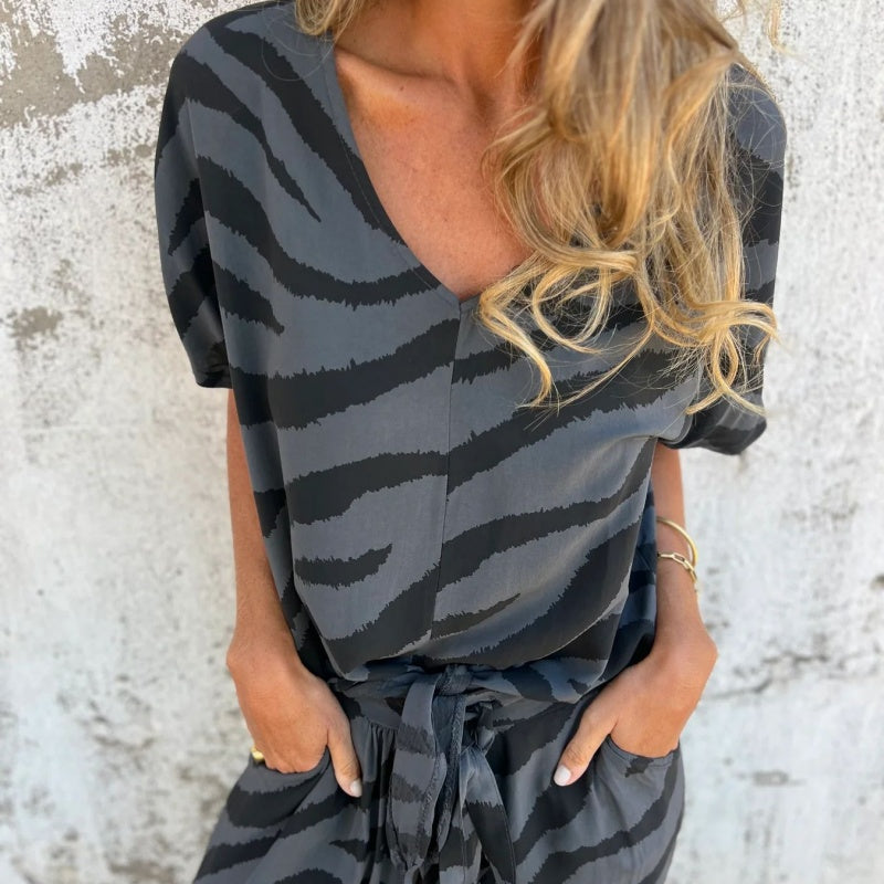 Evelina | Top e Pantaloni con Stampa di Cebra in V