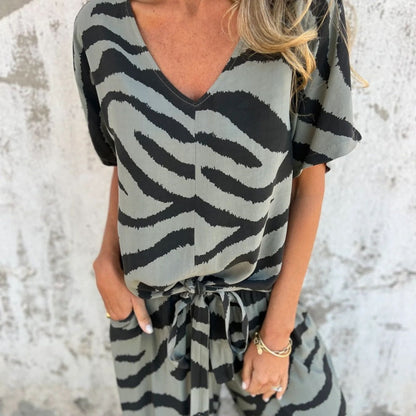 Evelina | Top e Pantaloni con Stampa di Cebra in V