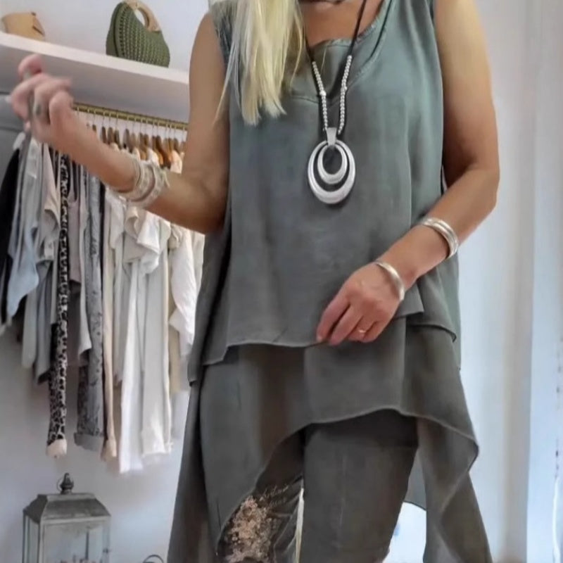 Ora - Set due pezzi per Donne: Top Senza maniche e Pantaloni Impresos