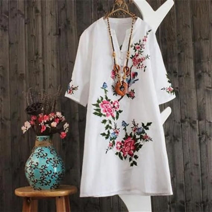 Haven – Abito Ricamo Floreale con Scollo a V Largo