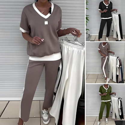 Maliah | Set Casual con Top in V e Pantaloni