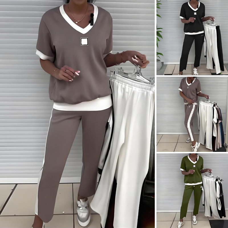 Maliah | Set Casual con Top di collo a V e Pantaloni