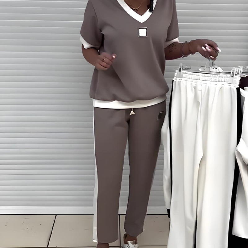 Maliah | Set Casual con Top di collo a V e Pantaloni