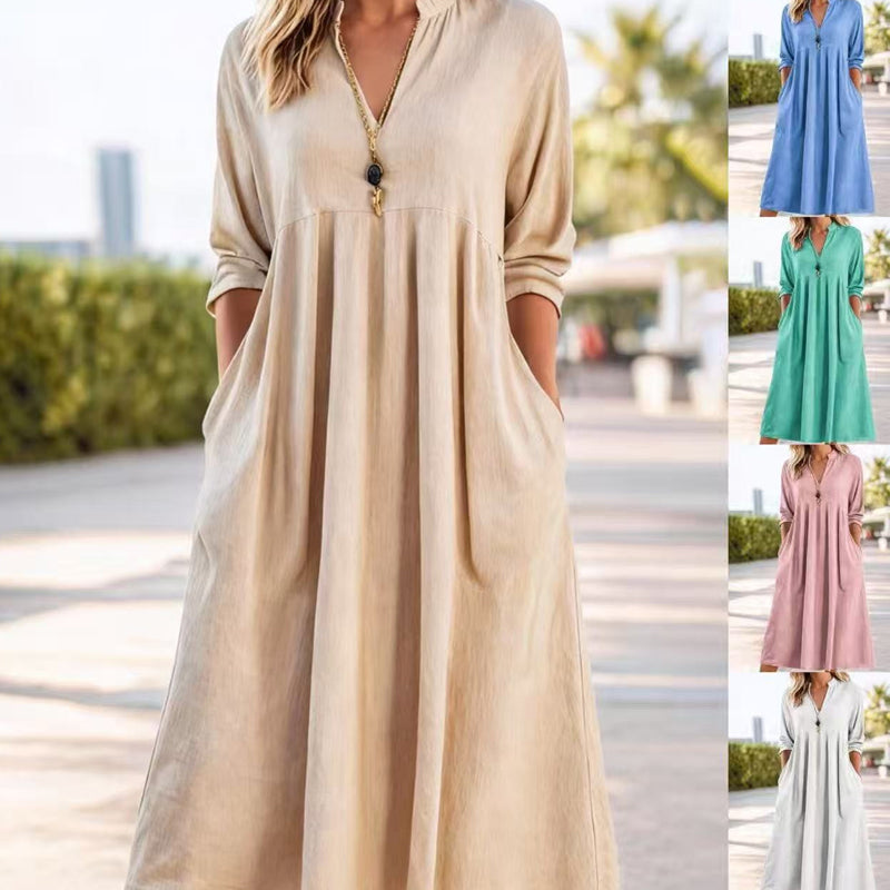 Abito midi Fluido con Vita Imperio e scollo a V – Eleganza Raffinata