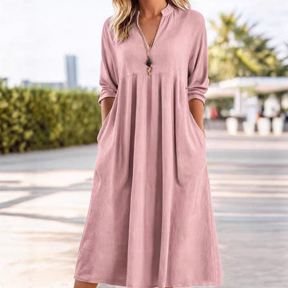 Abito midi Fluido con Vita Imperio e scollo a V – Eleganza Raffinata