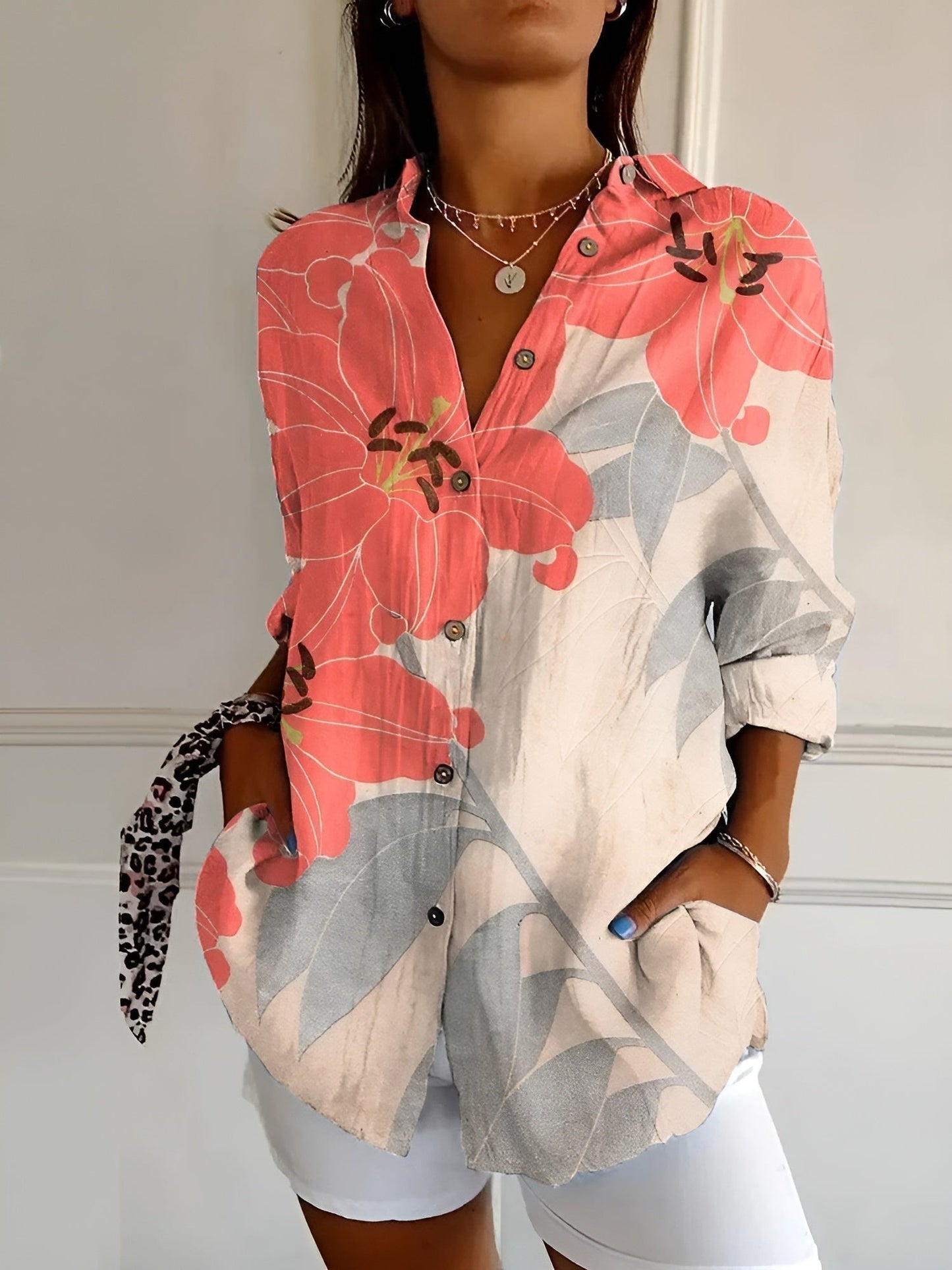 BLUSA FLOREALE DESIREE CON TAPETA DI BOTTONI