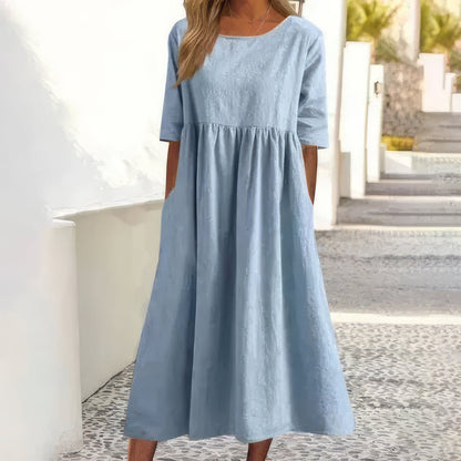Maikee - Abito in cotone con scollo rotondo e tasche